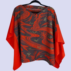 Red Patterned Simple Poncho